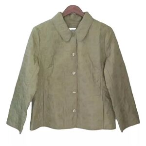 J. Jill Womens 100% Silk Jacket Size M Laurel Green Quilted Embroidered NWT Fall